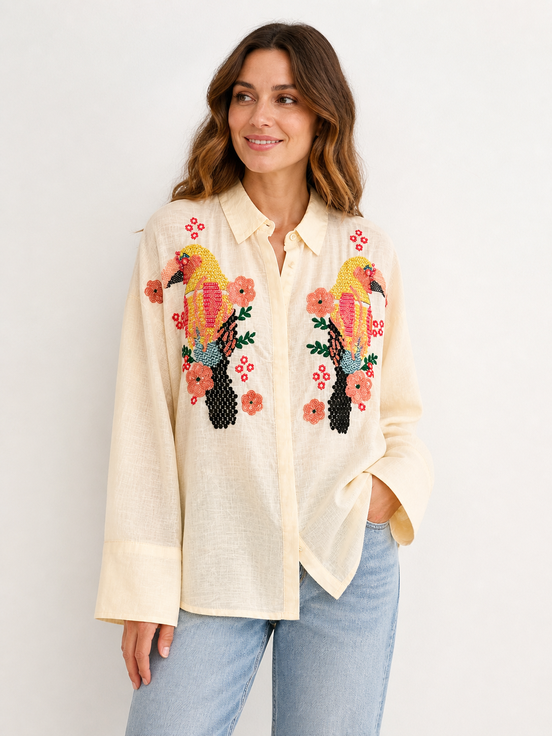 CAMICIA COTONE CON RICAMI