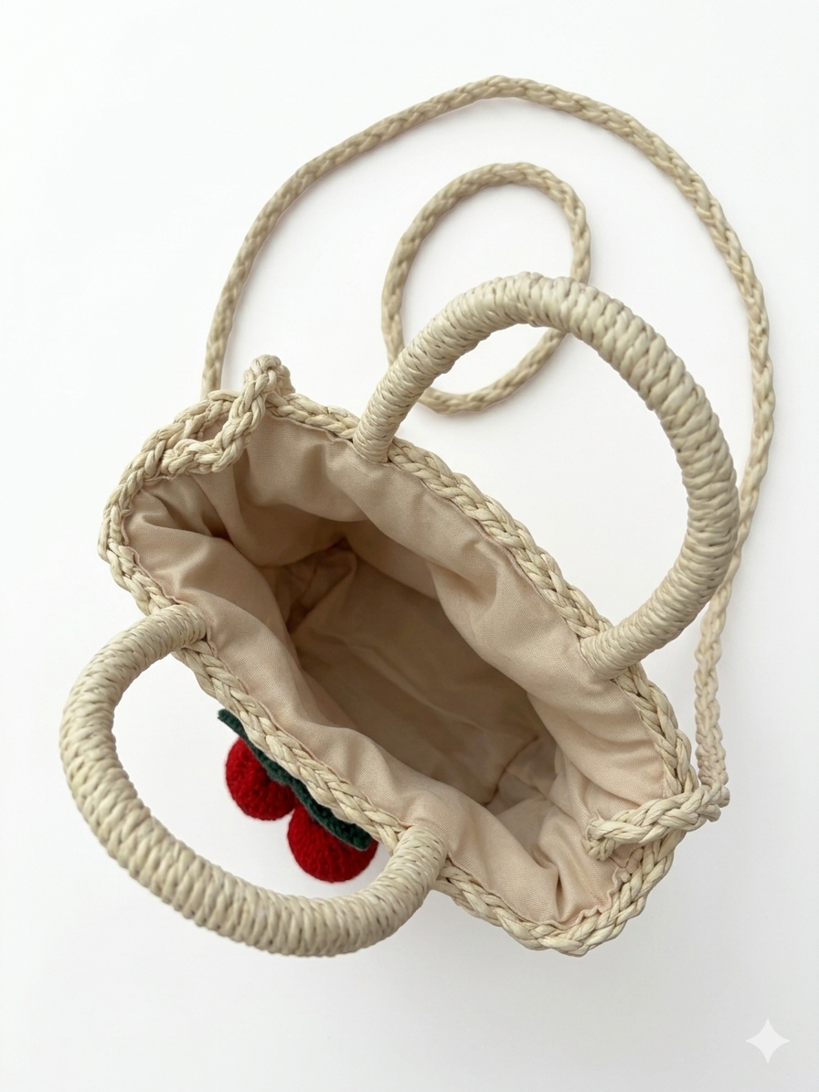 CHERRY RAFIA BAG WHITE