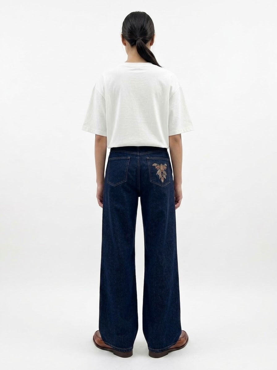 JEANS PALAZZO RICAMO