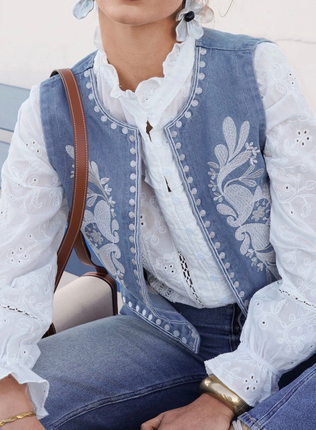 Gilet denim ricami