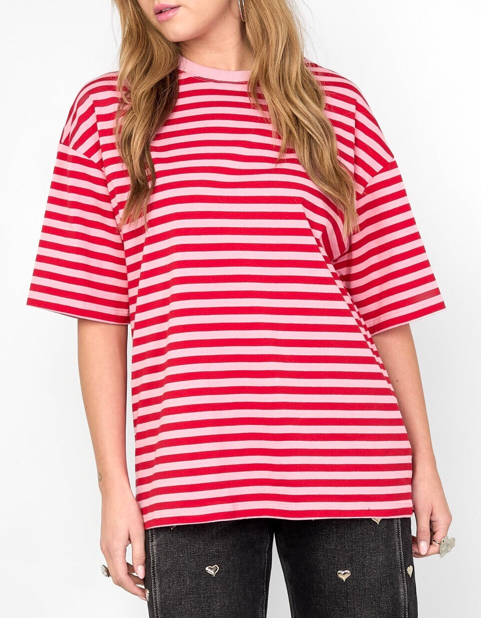 T-SHIRT OVERSIZE RIGHE FRAGOLA