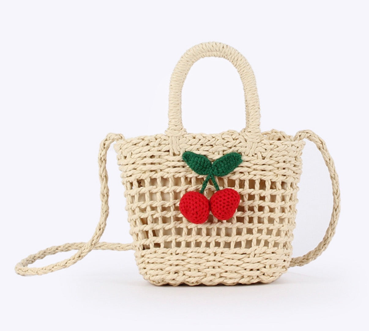 CHERRY RAFIA BAG WHITE